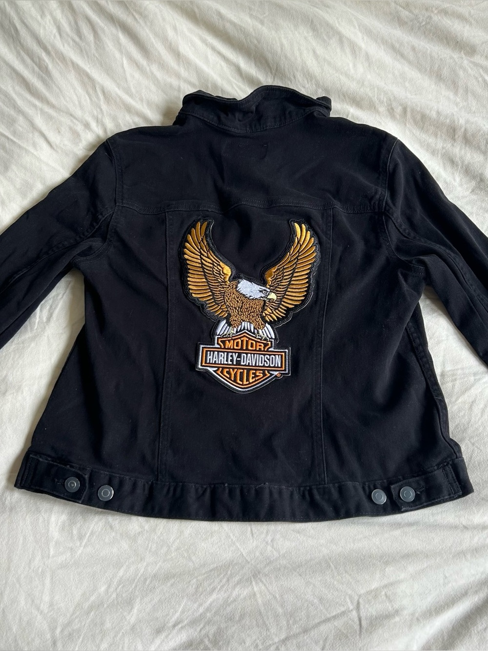 Time and Tru Large 12-14 Kid's Black Denim Jacket Harley Davidson Patch
